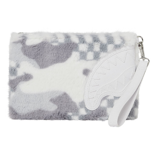 Sprayground White Fur 3AM Cross Over Clutch